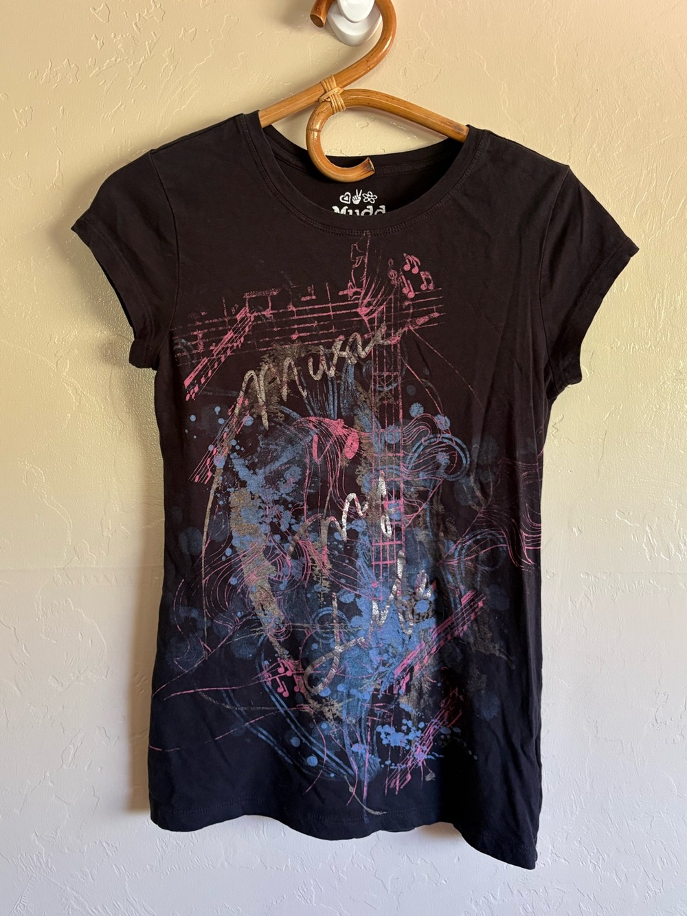 Y2K Style Mudd Music Is My Life Short Sleeve Graphic Tee T-Shirt Black Pink L